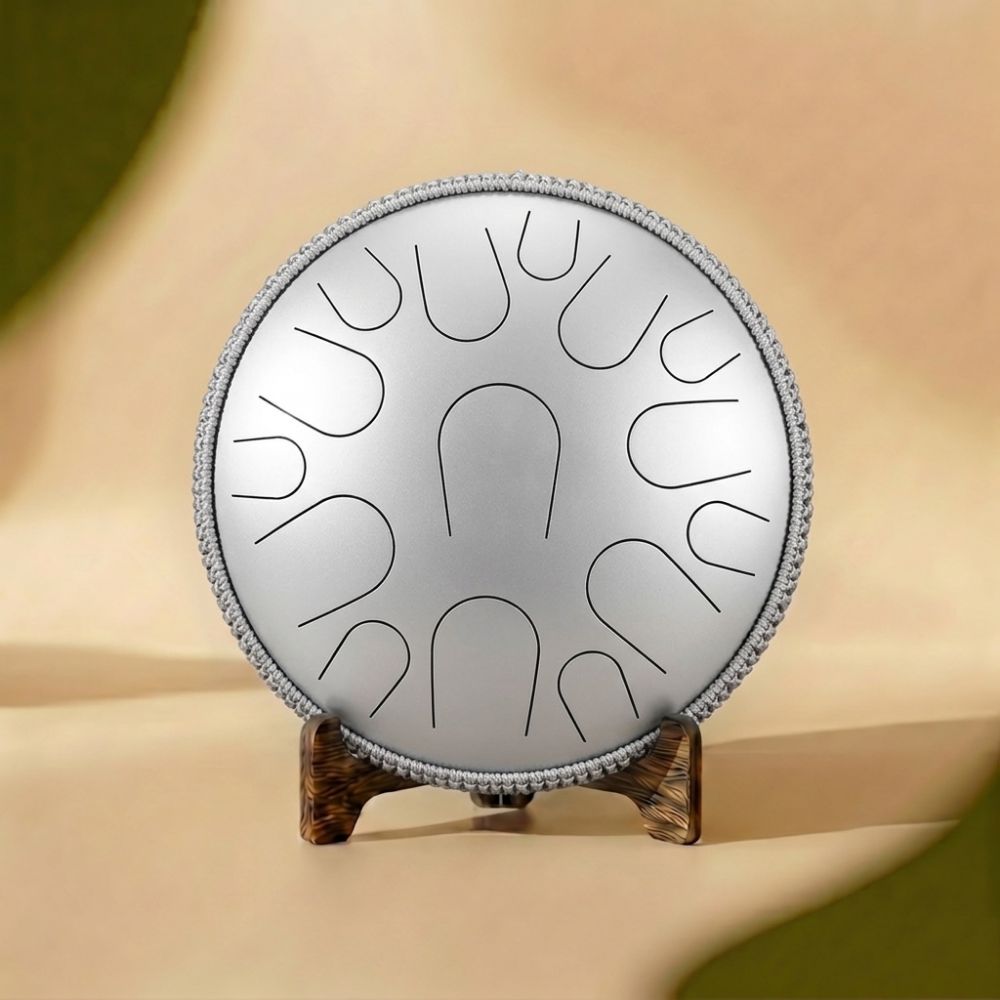 tongue drum 15 notes d tone auralith argent blanc